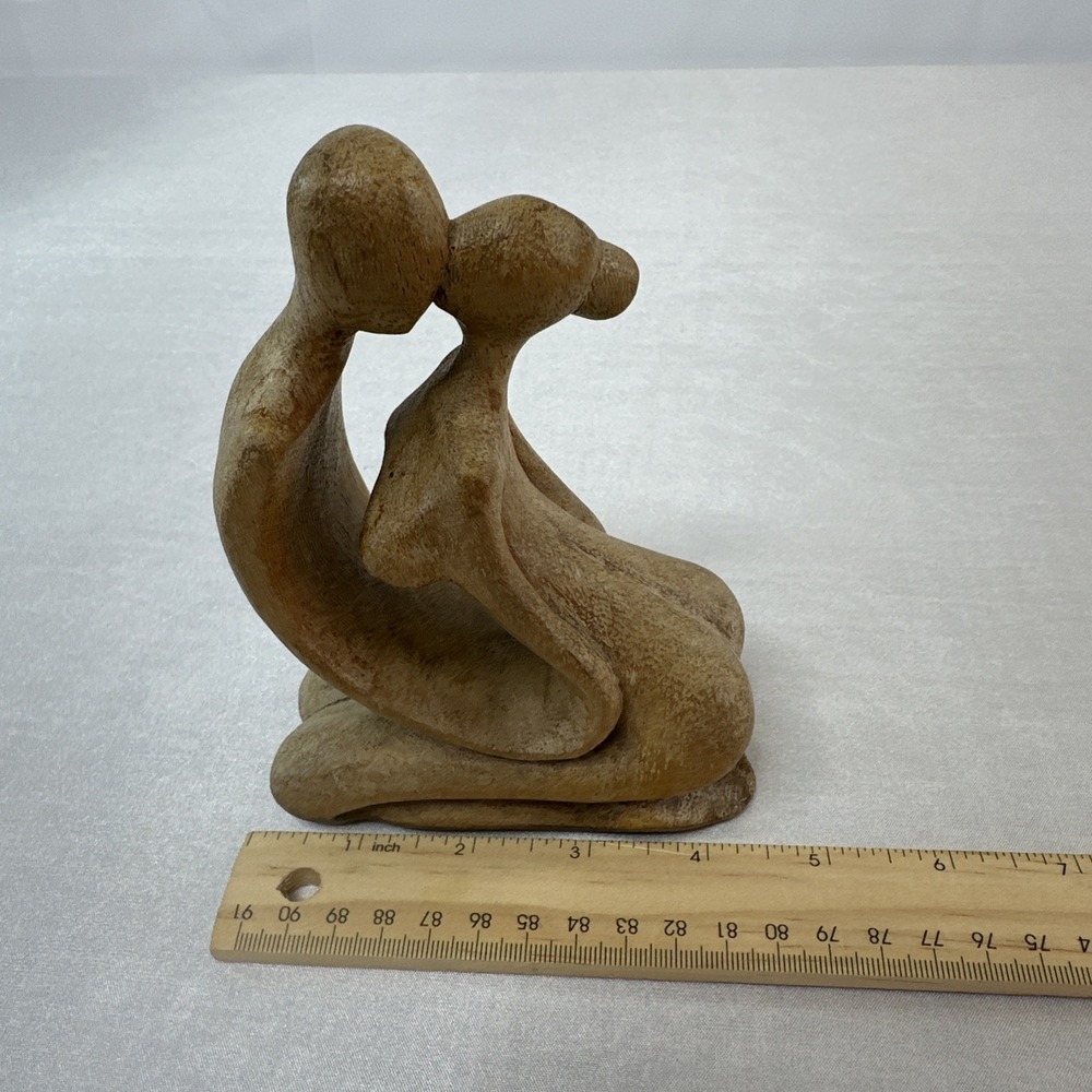 Decorative Carved Wood Nude Woman Man Kissing Love Wooden Statue Sculpture - Picture 7 of 7